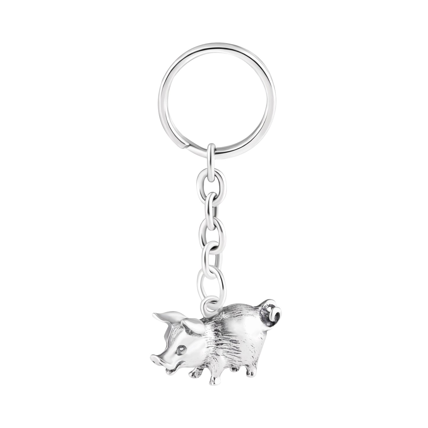 Schlüsselanhänger Glücksschwein aus 925 Silber, ca. 2,5 cm x 6 cm, anlaufgeschützt