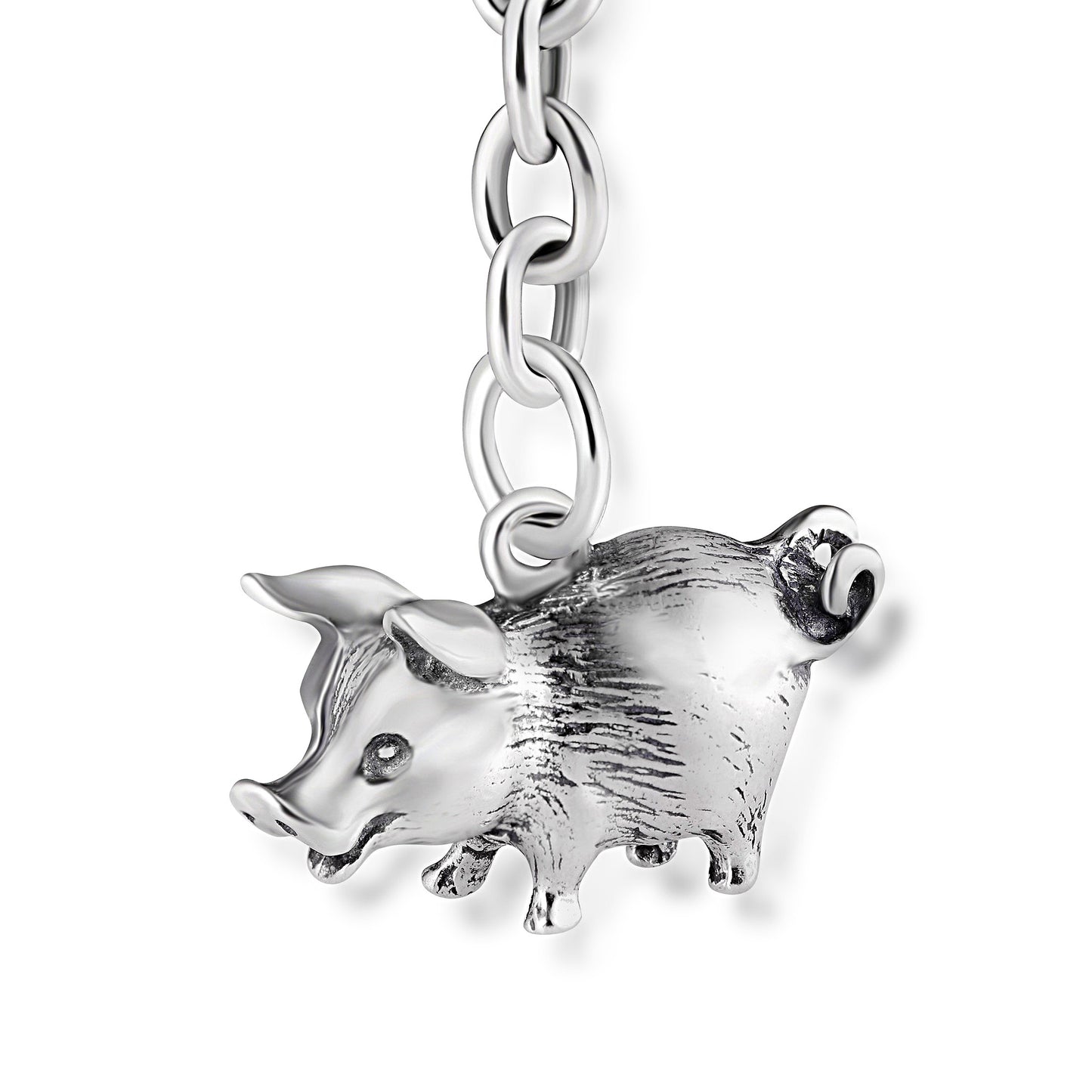Schlüsselanhänger Glücksschwein aus 925 Silber, ca. 2,5 cm x 6 cm, anlaufgeschützt