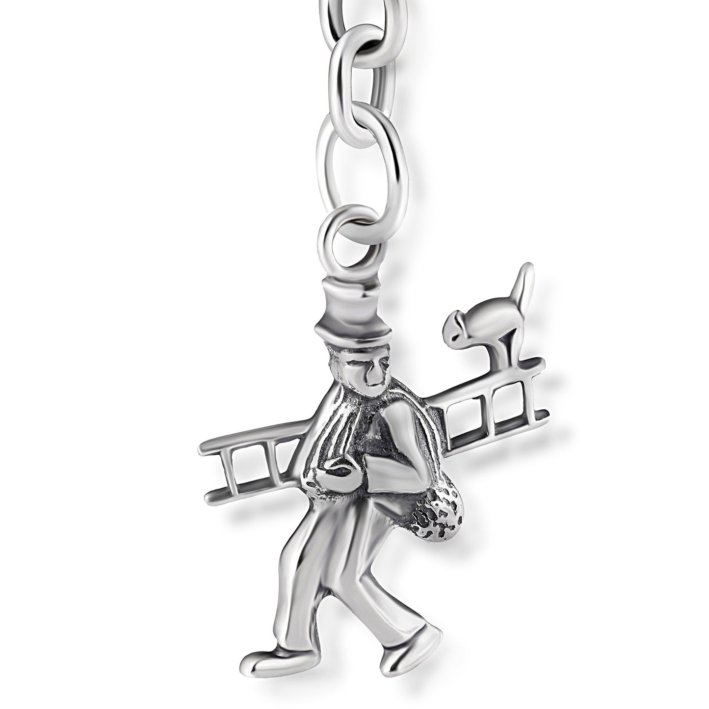 Schlüsselanhänger Glücksbringer Schornsteinfeger aus 925 Silber, ca. 2 cm x 6,5 cm, anlaufgeschützt