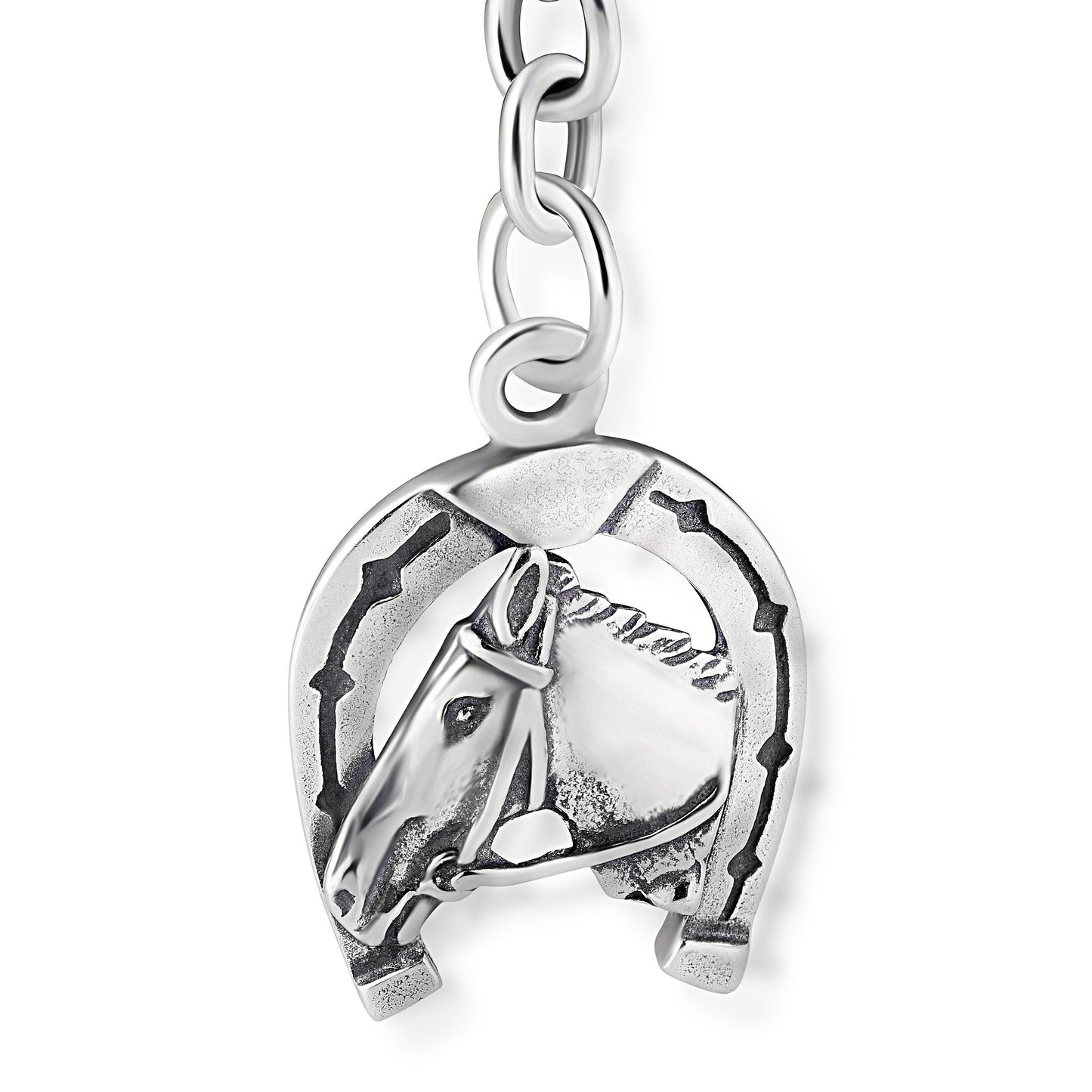 Schlüsselanhänger Pferd Hufeisen, Glücksbringer aus 925 Silber, ca. 2,5 cm x 6 cm, anlaufgeschützt