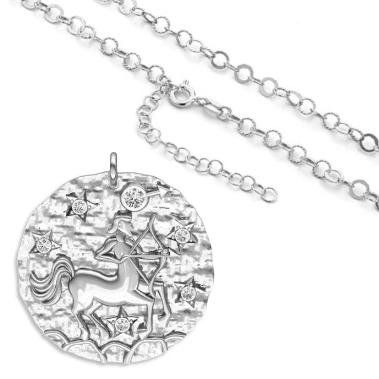 Rhodinierte breite Kette mit einem Sternzeichen Schütze-Anhänger, aus 925 Silber, Breite ca 4,5 mm, Länge 42 + 8 cm