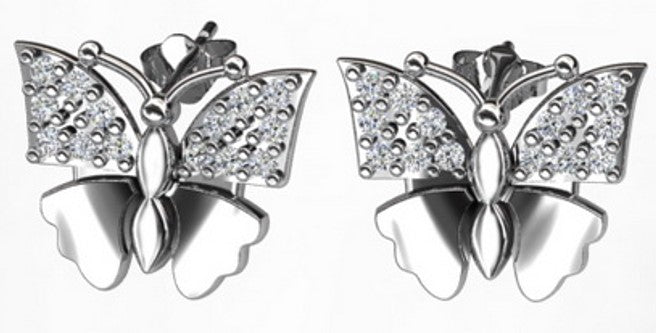 Silberohrringe Schmetterlinge mit Zirkonia, Stecker, rhodiniert, aus 925 Silber, 15 mm x 10 mm, Anlaufgeschützt