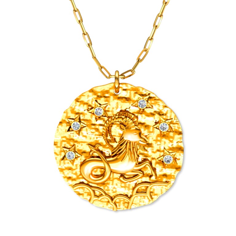 Vergoldete breite Kette mit einem Sternzeichen Steinbock-Anhänger, aus 925 Silber, Breite ca 4,5 mm, Länge 42 + 8 cm