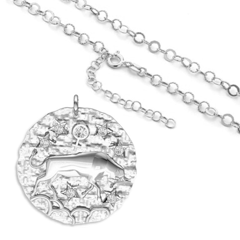 Rhodinierte breite Kette mit einem Sternzeichen Stier-Anhänger, aus 925 Silber, Breite ca 4,5 mm, Länge 42 + 8 cm