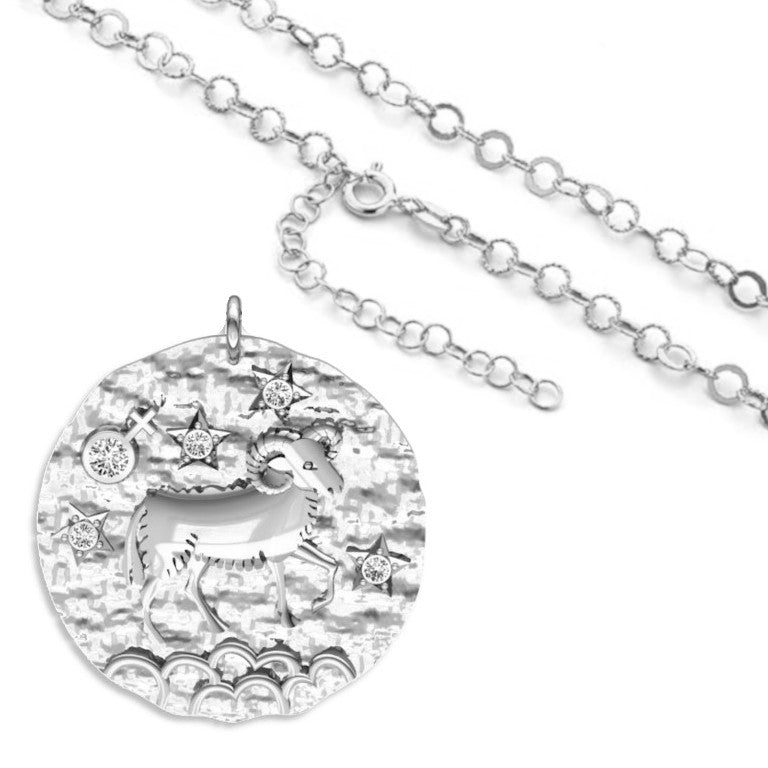 Rhodinierte breite Kette mit einem Sternzeichen Widder-Anhänger, aus 925 Silber, Breite ca 4,5 mm, Länge 42 + 8 cm