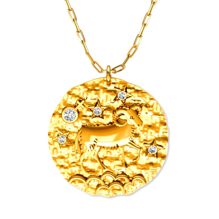 Vergoldete breite Kette mit einem Sternzeichen Widder-Anhänger, aus 925 Silber, Breite ca 4,5 mm, Länge 42 + 8 cm