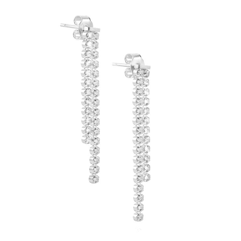 Silberohrringe mit Zirkonia, Stecker, rhodiniert, aus 925 Silber, 40 mm x 5 mm, Anlaufgeschützt