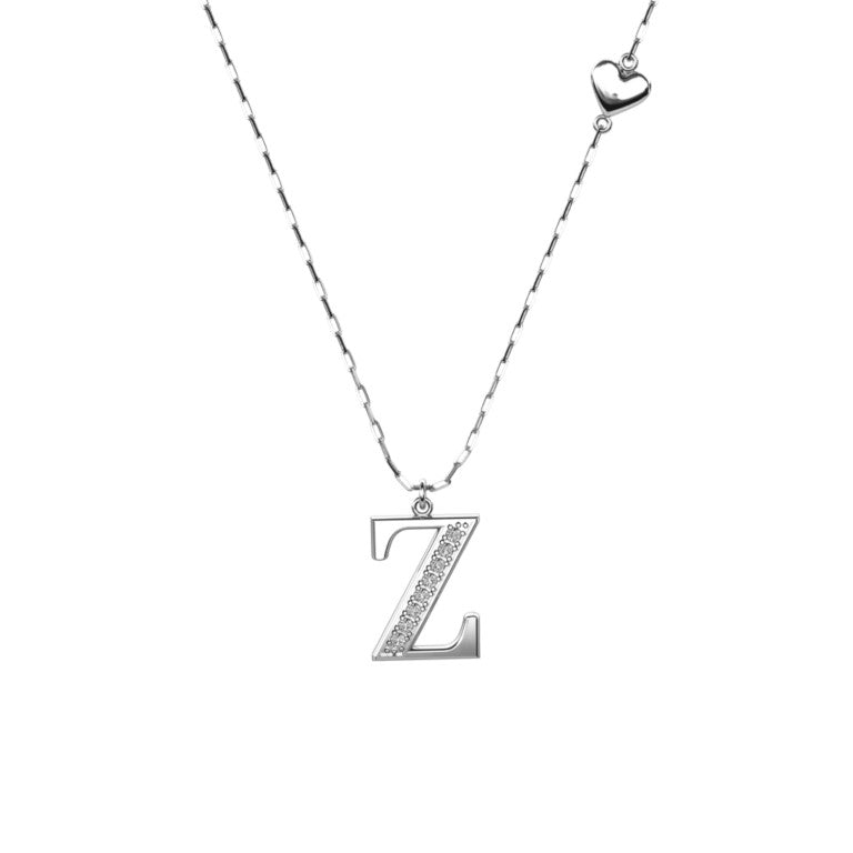 Ankerkette mit einem Buchstaben "Z"-Anhänger und einem kleinen Herz, aus 925 Silber, Breite ca. 1 mm, Länge 42 + 3 cm