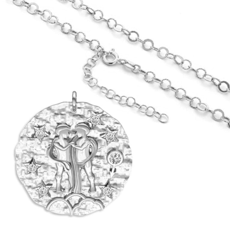 Rhodinierte breite Kette mit einem Sternzeichen Zwillinge-Anhänger, aus 925 Silber, Breite ca 4,5 mm, Länge 42 + 8 cm