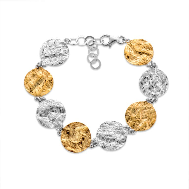 Ein teilvergoldetes Armband aus 925 Silber, Anlaufgeschützt Breite 18 mm, Länge 17-21 cm