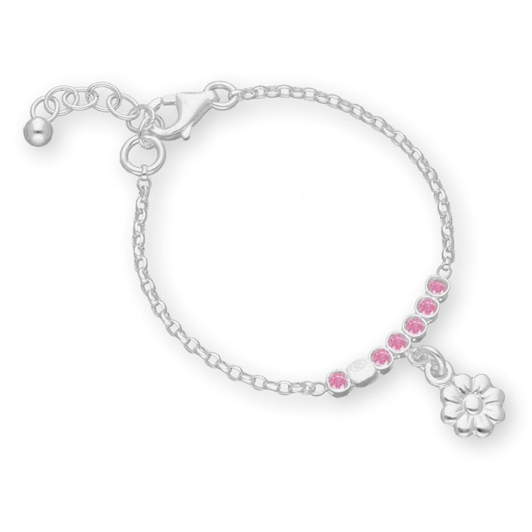 Ein rosa Kinderarmband mit einer Blume, aus 925 Silber, Anlaufgeschützt Breite 1,5 mm, Länge 10-12cm
