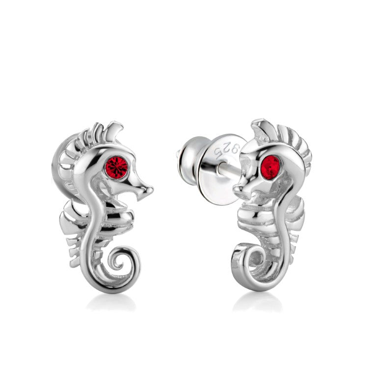 Ein Paar Kinderohrringe Seepferdchen mit rosa Zirkonia, aus 925 Silber, 10 mm x 4 mm, Anlaufgeschützt