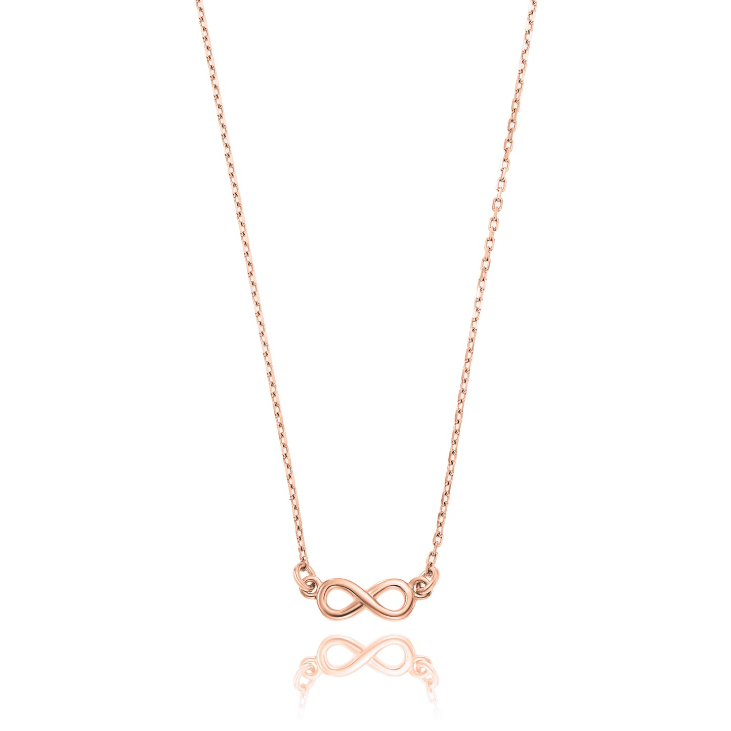 Rosé-Gold vergoldeter Ankerkette mit einem Infinity-Unendlichkeit-Anhänger, aus 925 Silber, Anlaufgeschützt, Breite 1,5 mm, Länge 42+3 cm