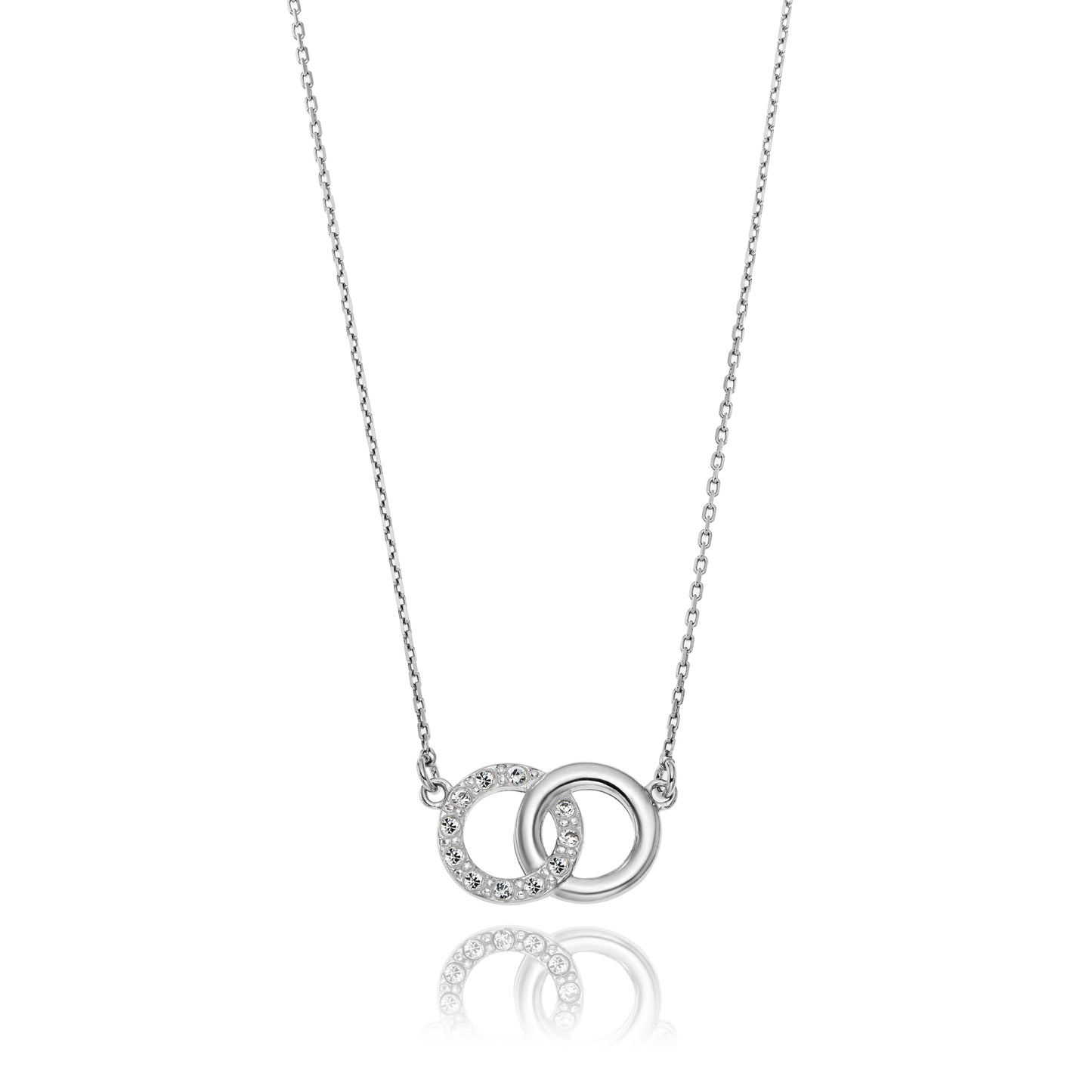 Ankerkette mit einem zwei Ringe Verbundenheit-Anhänger, aus 925 Silber, Anlaufgeschützt, Breite 0,6 mm, Länge 42+3 cm