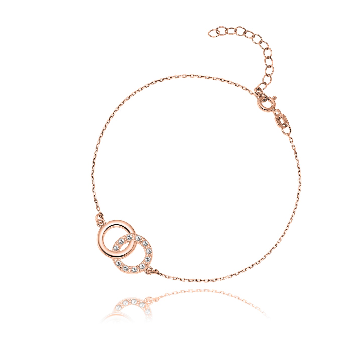 Ein rose-vergoldetes Verbundenheit-Armband aus 925 Silber, Anlaufgeschützt Breite 0,6 mm, Länge 16-19,5 cm