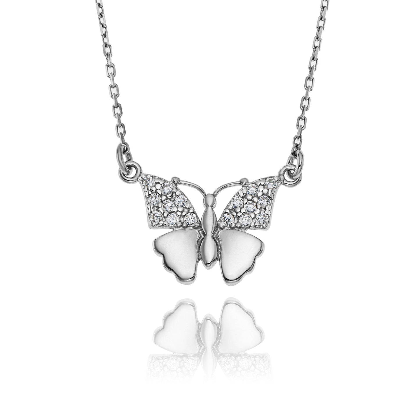 Ankerkette mit einem Schmetterling-Anhänger, aus 925 Silber, Anlaufgeschützt, Breite 0,6 mm, Länge 42+3 cm