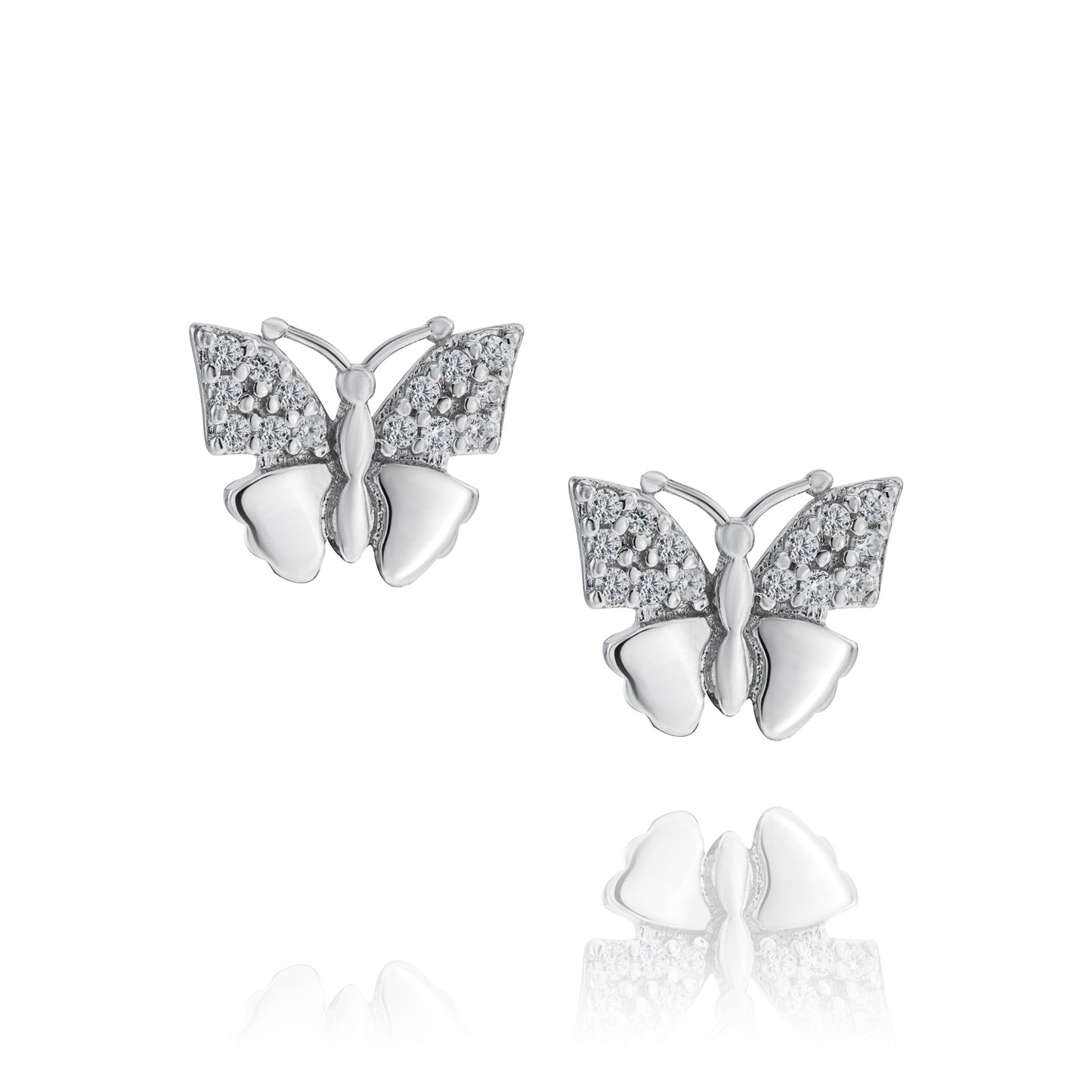 Silberohrringe Schmetterlinge mit Zirkonia, Stecker, rhodiniert, aus 925 Silber, 15 mm x 10 mm, Anlaufgeschützt