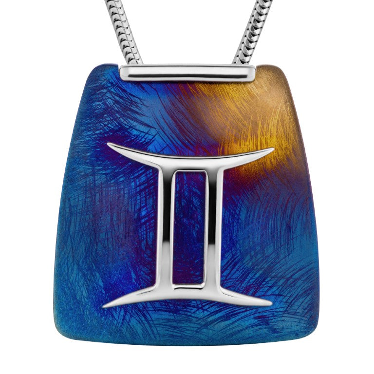 Ein Titanlegierung Sternzeichen-Anhänger Zwillinge, aus Silber und Titan, Anlaufgeschützt, Größe 20 mm x 20 mm (ohne Kette)