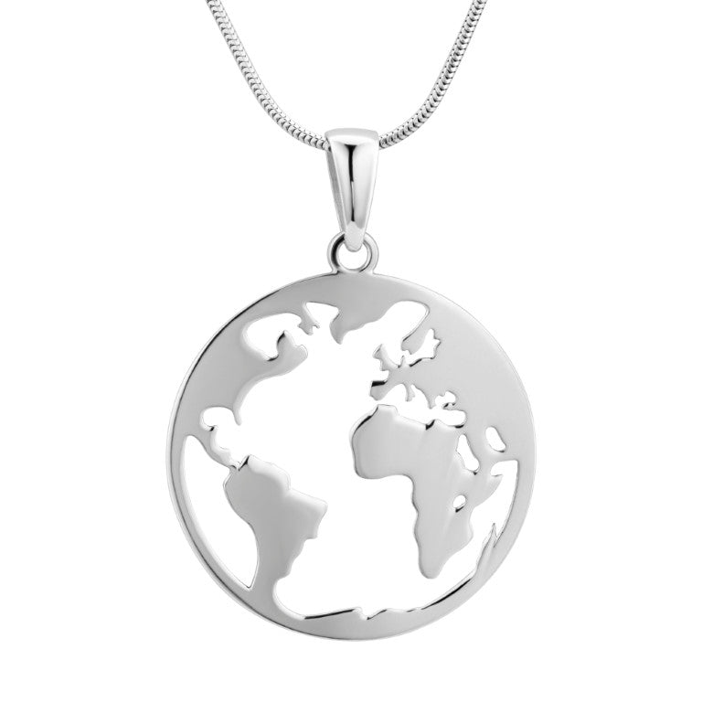 Rhodinierte Ankerkette mit einem Globus-Anhänger, aus 925 Silber, Anlaufgeschützt, Breite ca 1,5 mm, Länge 40+3 cm