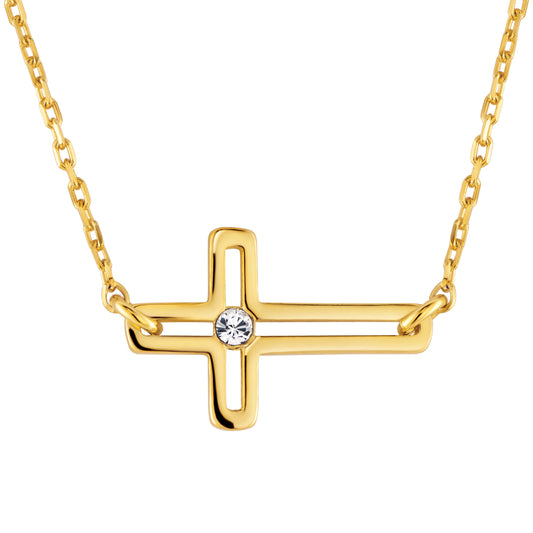 Vergoldete Ankerkette mit einem Kreuz-Anhänger, aus 925 Silber, Anlaufgeschützt, Breite 0,6 mm, Länge 42+3 cm