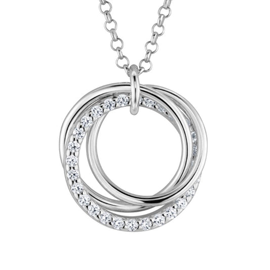 Rhodinierte Ankerkette mit einem Doppelring-Anhänger, aus 925 Silber, Anlaufgeschützt, Breite ca 0,6 mm, Länge 42+3 cm