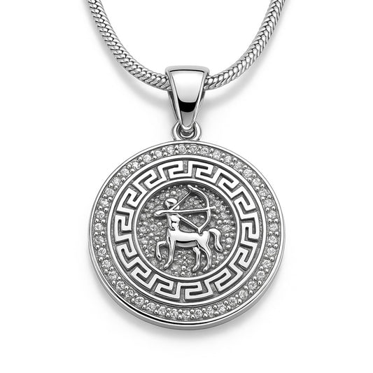 Ein Sternzeichenanhänger Schütze, aus 925 Silber, Anlaufgeschützt, Durchmesser ca.  (ohne Kette)