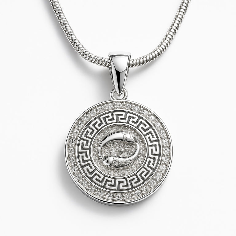 Ein Sternzeichenanhänger Fische, aus 925 Silber, Anlaufgeschützt, Durchmesser ca.  (ohne Kette)