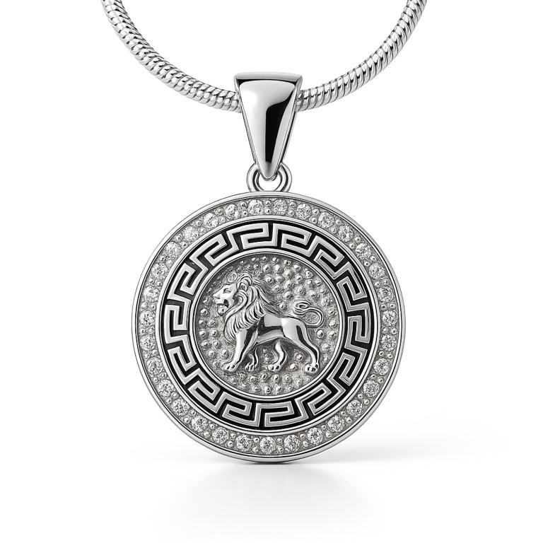 Ein Sternzeichenanhänger Löwe, aus 925 Silber, Anlaufgeschützt, Durchmesser ca.  (ohne Kette)