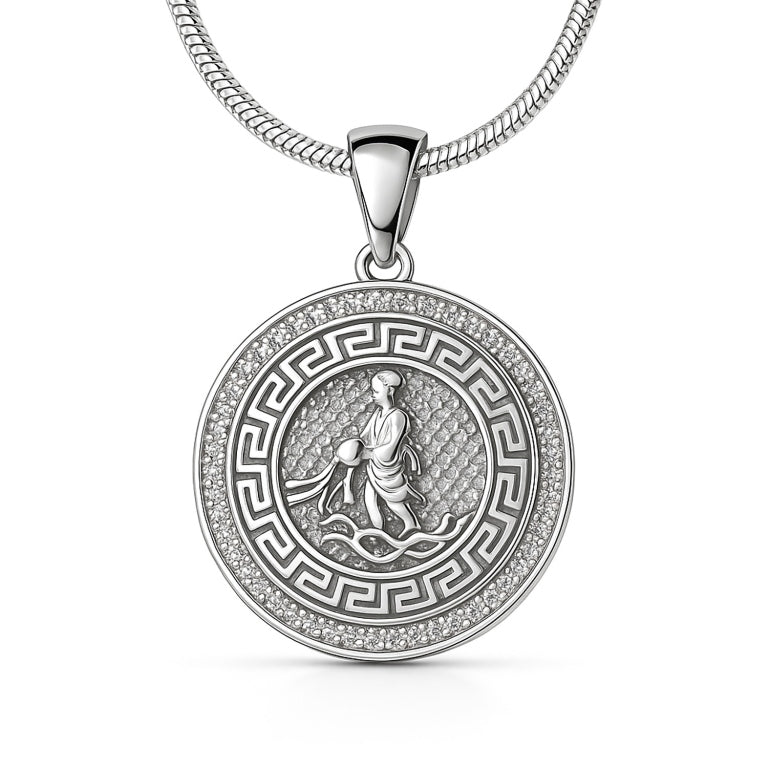 Ein Sternzeichenanhänger Wassermann, aus 925 Silber, Anlaufgeschützt, Durchmesser ca.  (ohne Kette)
