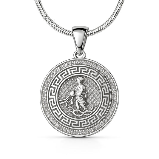 Ein Sternzeichenanhänger Wassermann, aus 925 Silber, Anlaufgeschützt, Durchmesser ca.  (ohne Kette)