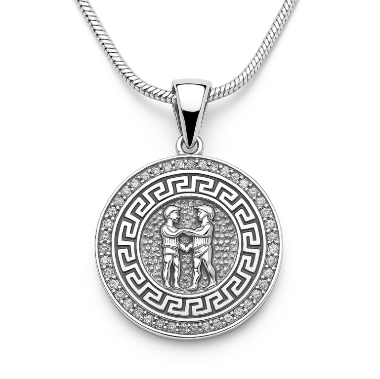 Ein Sternzeichenanhänger Zwillinge, aus 925 Silber, Anlaufgeschützt, Durchmesser ca.  (ohne Kette)