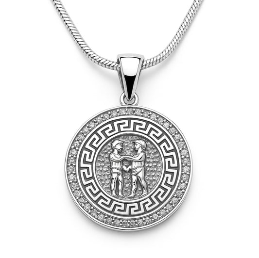 Ein Sternzeichenanhänger Zwillinge, aus 925 Silber, Anlaufgeschützt, Durchmesser ca.  (ohne Kette)