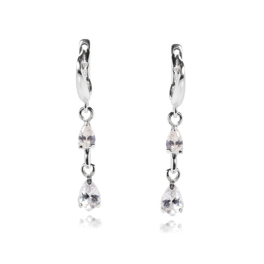Damenohrringe aus 925 Silber mit klaren Steinen, 4 cm lang