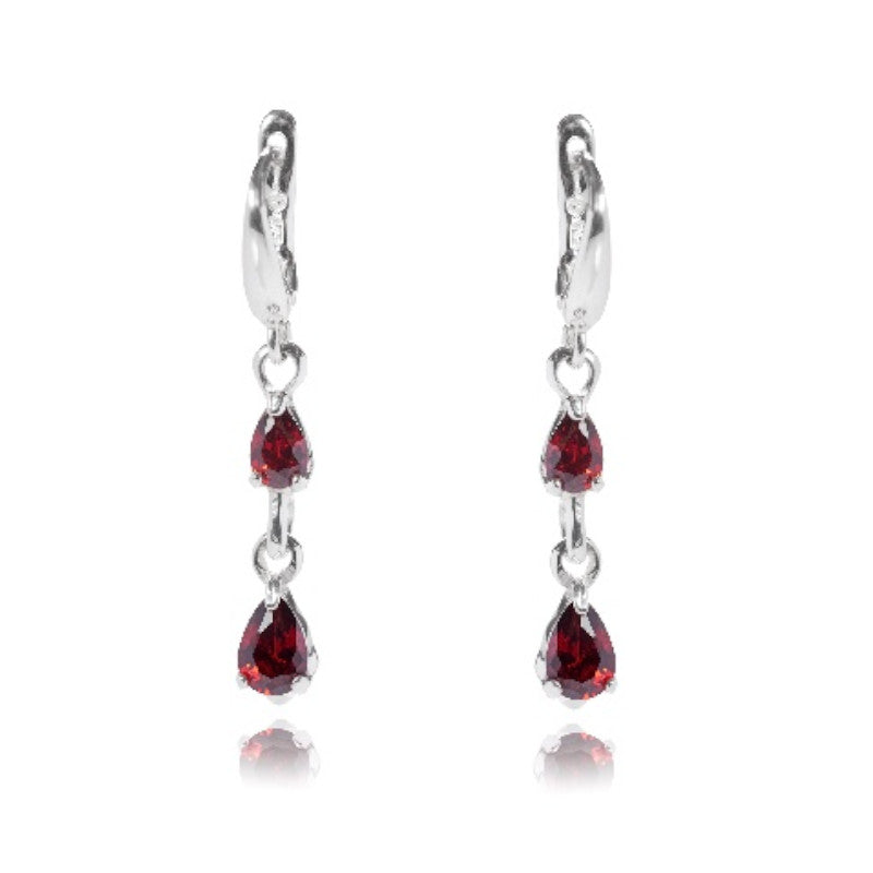 Damenohrringe aus 925 Silber mit roten Steinen, 4,4 cm lang
