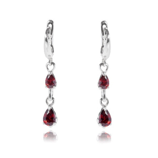 Damenohrringe aus 925 Silber mit roten Steinen, 4,4 cm lang
