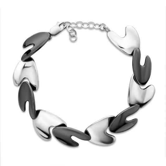 Ein schwarz-silbernes Damenarmband, aus 925 Silber, Anlaufgeschützt Breite 15 mm, Länge 17 cm + 3 cm