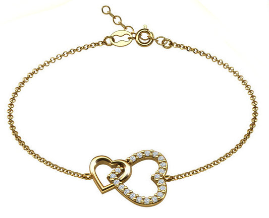 Ein vergoldetes Herzen-Armband aus 925 Silber, Anlaufgeschützt Breite 0,6 mm, Länge 16-19,5 cm