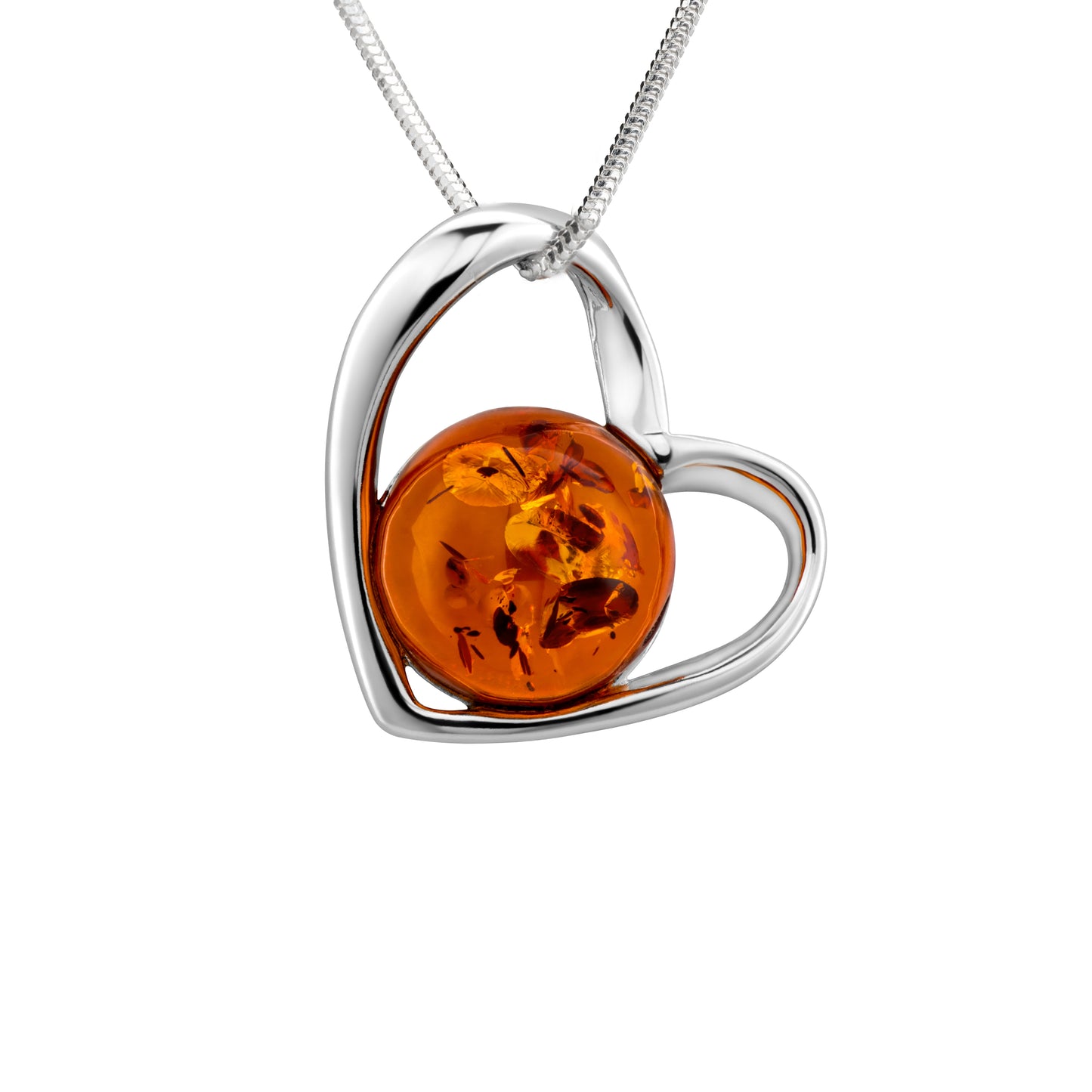 Ein Herzanhänger mit Bernstein, aus 925 Silber, Größe 19 mm x 20 mm, (ohne Kette)