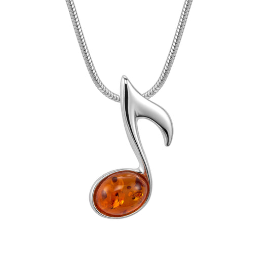 Ein Noten-Silberanhänger mit Bernstein, Größe 21 mm x 10 mm, (ohne Kette)