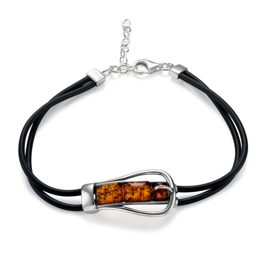Ein Armband aus 925 Silber, mit Lederriemen, Anlaufgeschützt, Länge 19 cm - 22 cm