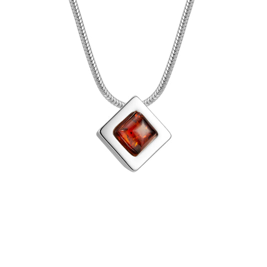 Ein Silberanhänger mit Bernstein, Größe 12 mm x 12 mm, (ohne Kette)