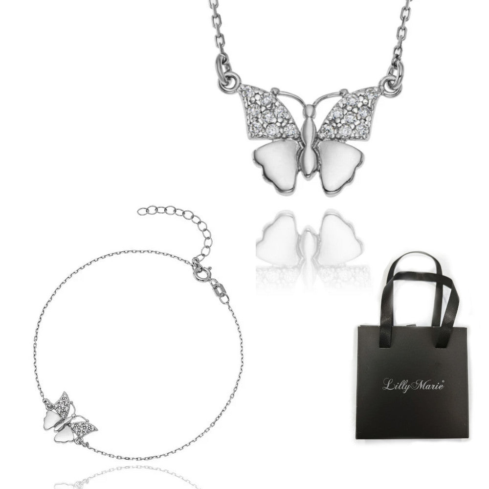 Eine Schmetterlingkette und Armband mit Geschenkverpackung für Vitrine/Geschenkläden