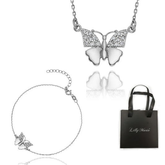 Eine Schmetterlingkette und Armband mit Geschenkverpackung für Vitrine/Geschenkläden