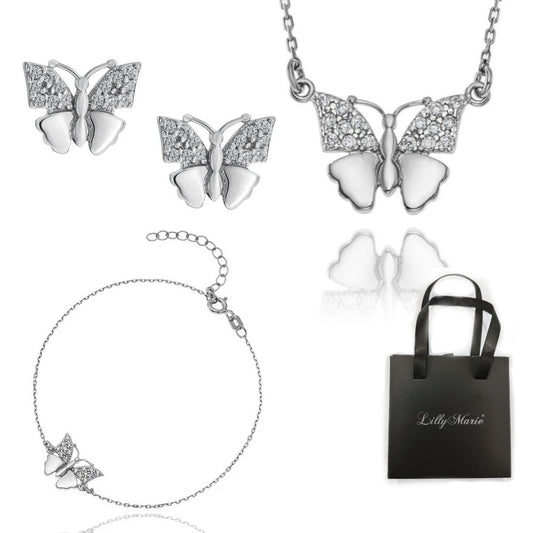 Eine Schmetterlingskette, Armband und Ohrringe mit Geschenkverpackung für Vitrine/Geschenkläden