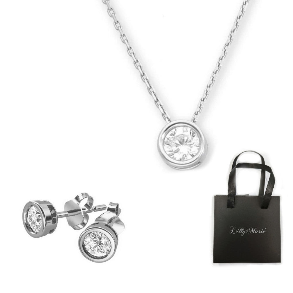 Feine Kette mit rundem Anhänger und Ohrringe mit Geschenkverpackung für Vitrine/Geschenkläden