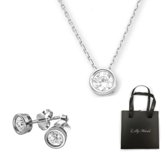 Feine Kette mit rundem Anhänger und Ohrringe mit Geschenkverpackung für Vitrine/Geschenkläden