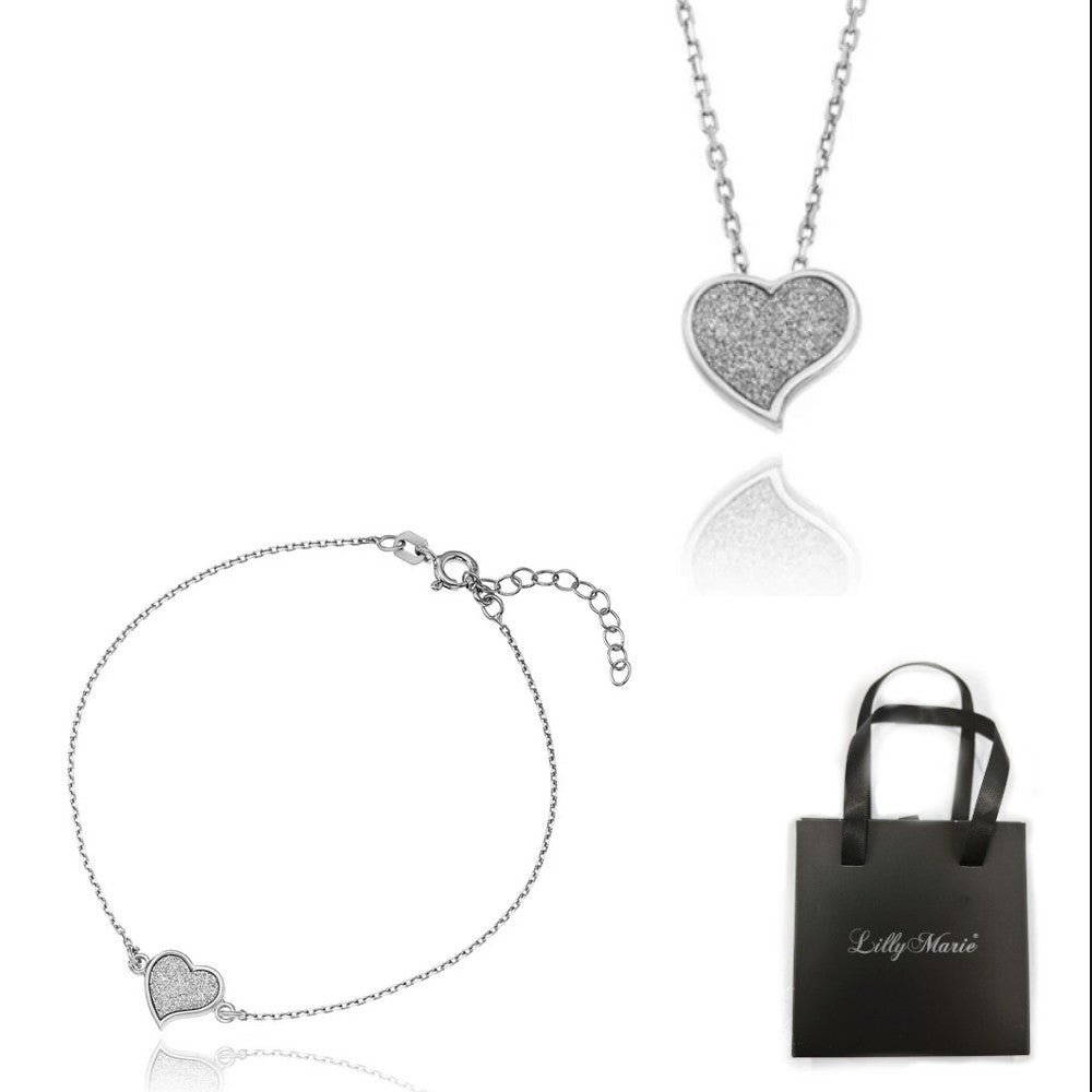 Silberkette mit Herzanhänger und Armband mit Verpackung für Vitrine/Geschenkläden