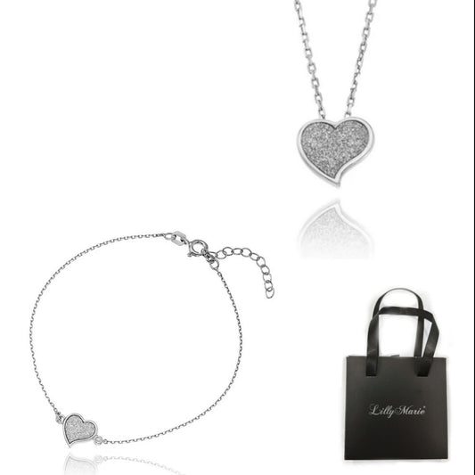 Silberkette mit Herzanhänger und Armband mit Verpackung für Vitrine/Geschenkläden