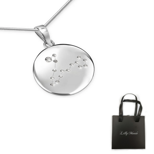 Eine Silberkette mit Sternzeichen Fische-Anhänger und Armband mit Verpackung für Vitrine/Geschenkläden