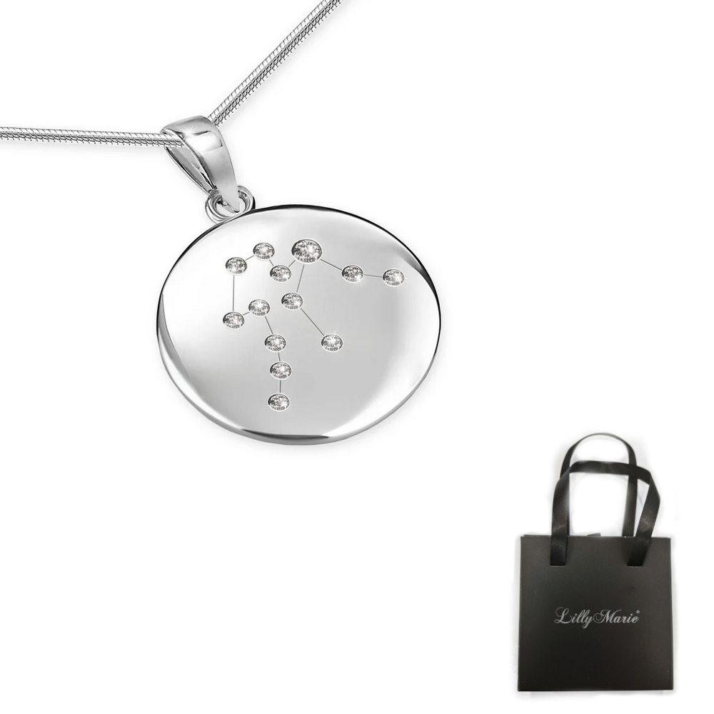 Eine Silberkette mit Sternzeichen Wassermann-Anhänger und Armband mit Verpackung für Vitrine/Geschenkläden